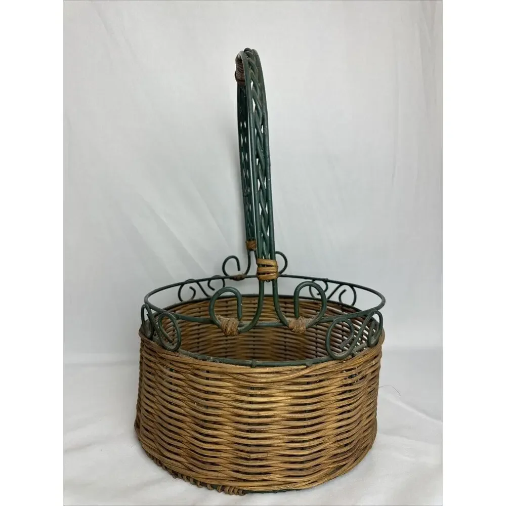 Vintage Wicker Backer With Green Metalwork 9.4x15.5”